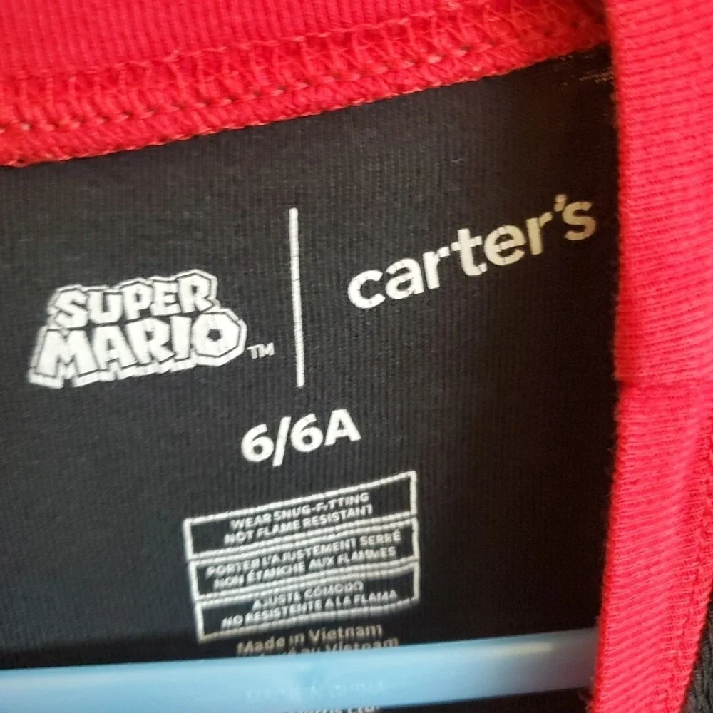 Carter's Size 6 Pajama Top Kids Black Super Mario Graphic Tee Nintendo Shirt